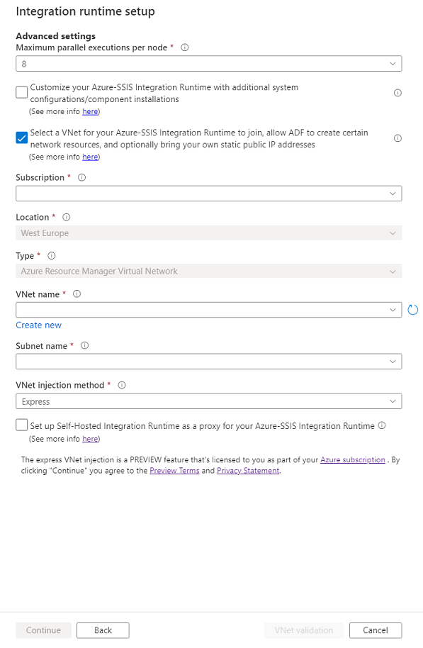 Impostazioni avanzate per express virtual network injection