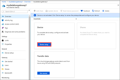 Screenshot di una nuova risorsa Data Box Gateway.