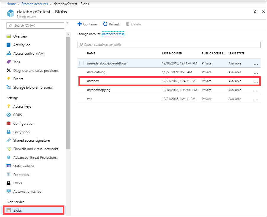 Contenitore con dati in Data Box