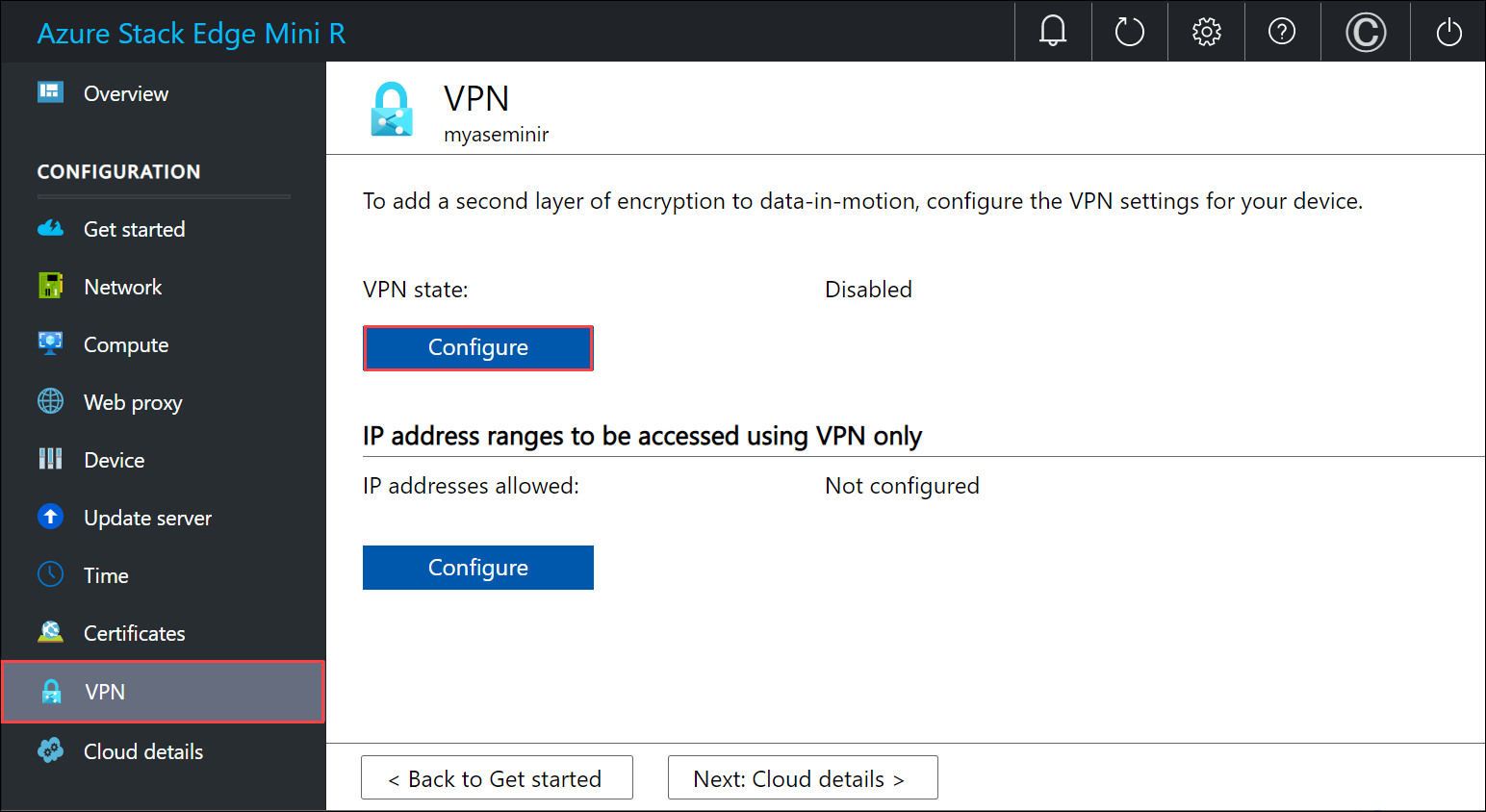 Configurare l'interfaccia utente locale VPN 1