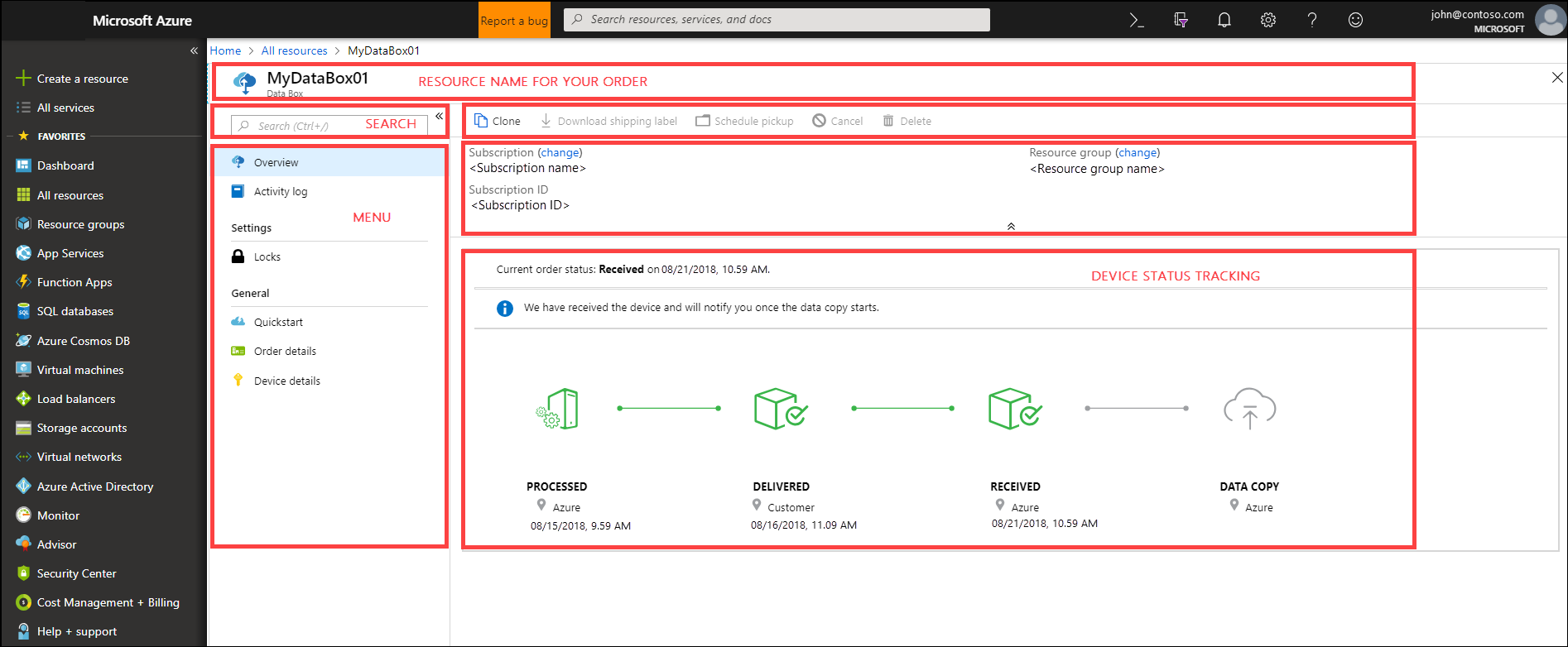 Servizio Data Box nel portale di Azure