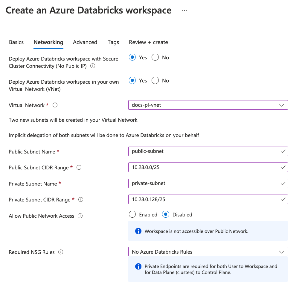 portale di Azure'interfaccia utente per l'area di lavoro.