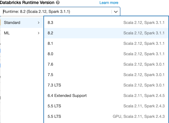 Selezionare Versione di runtime