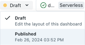 Menu a discesa che mostra la bozza disponibile e le versioni del dashboard pubblicate.