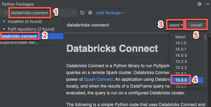 Installare il pacchetto Databricks Connect