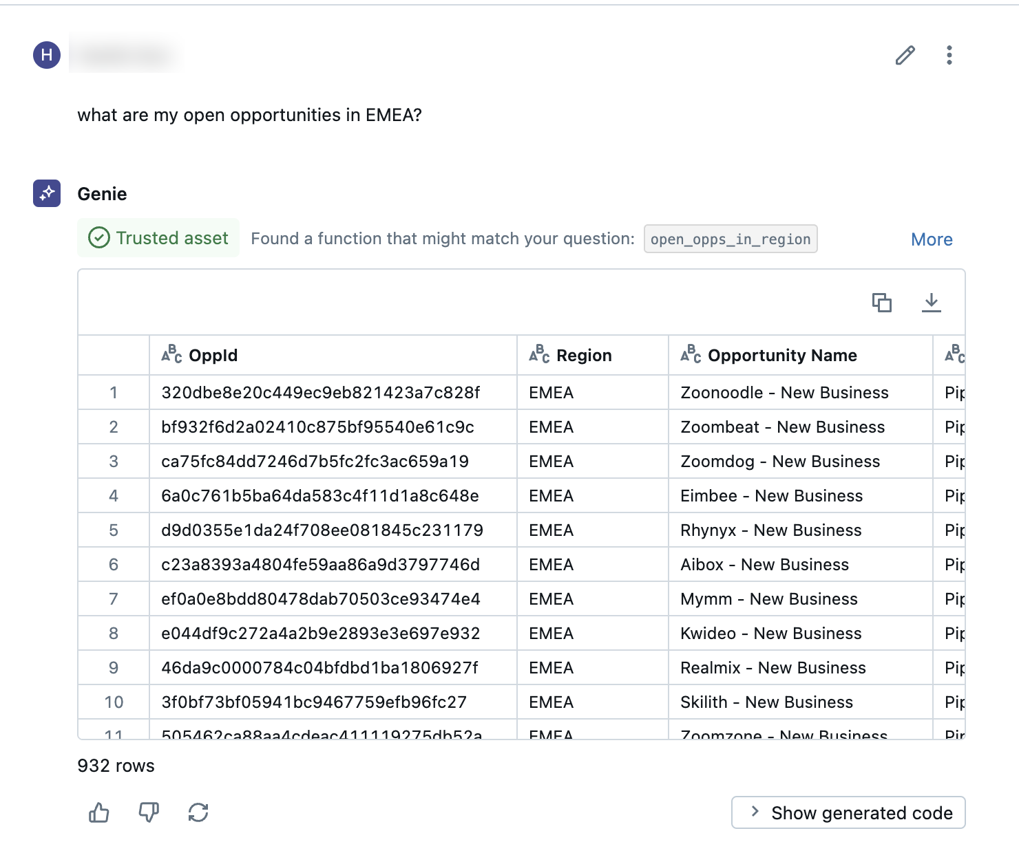 Esempio di domanda a cui è stata data una risposta con un asset attendibile.