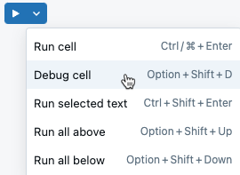 elemento della cella di debug nel menu Esegui cella