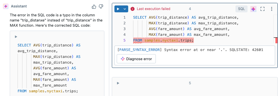 Esempio di debug dell'assistente in SQL.