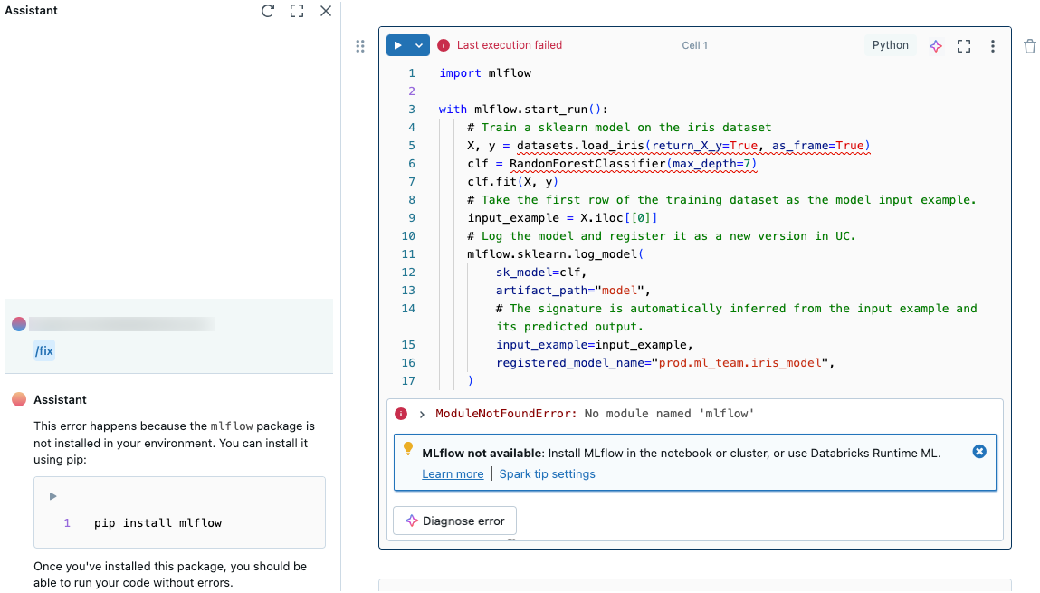 Esempio di debug dell'assistente in Python.