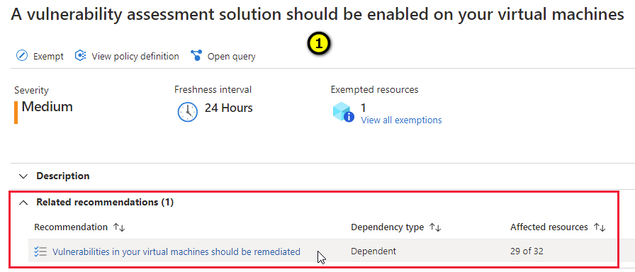 Screenshot della raccomandazione per distribuire la soluzione di valutazione della vulnerabilità.