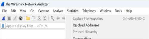 Screenshot del programma wireshark usato per confermare e convalidare la configurazione del sensore OT e i protocolli di rete che comunicano con il sensore OT appena distribuito.