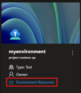 Screenshot che mostra una scheda ambiente con il collegamento risorse dell'ambiente evidenziato.