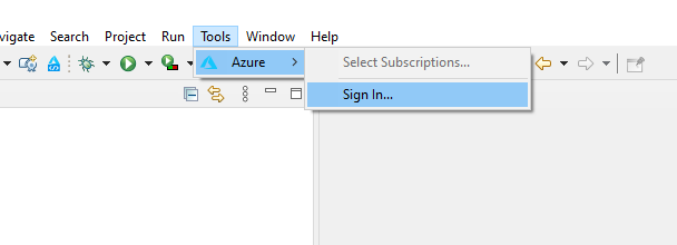 Accesso ad Azure nell'IDE di Eclipse.