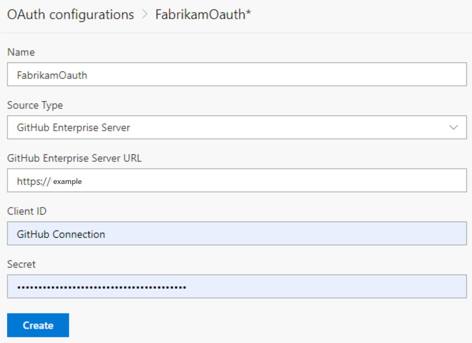 Finestra di dialogo Configurazioni OAuth.