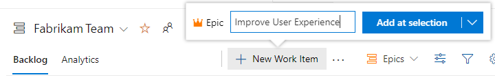 Backlog portfolio, Aggiungi epiche