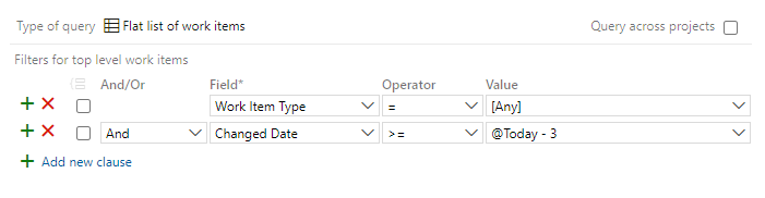 Screenshot che mostra Editor di query che mostra il campo Data modificata impostato su >= 3.