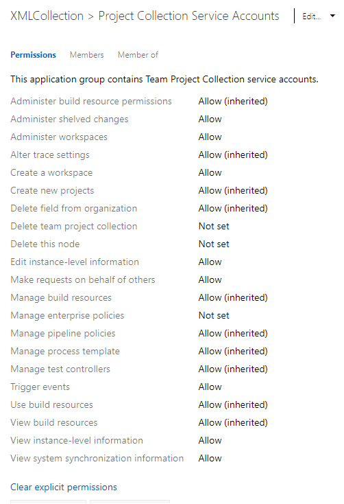 Screenshot delle autorizzazioni a livello di raccolta, modello di processo XML locale locale.