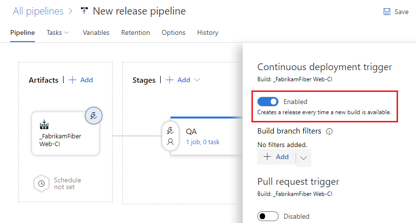 Selezionare lightning bolt per attivare la distribuzione continua