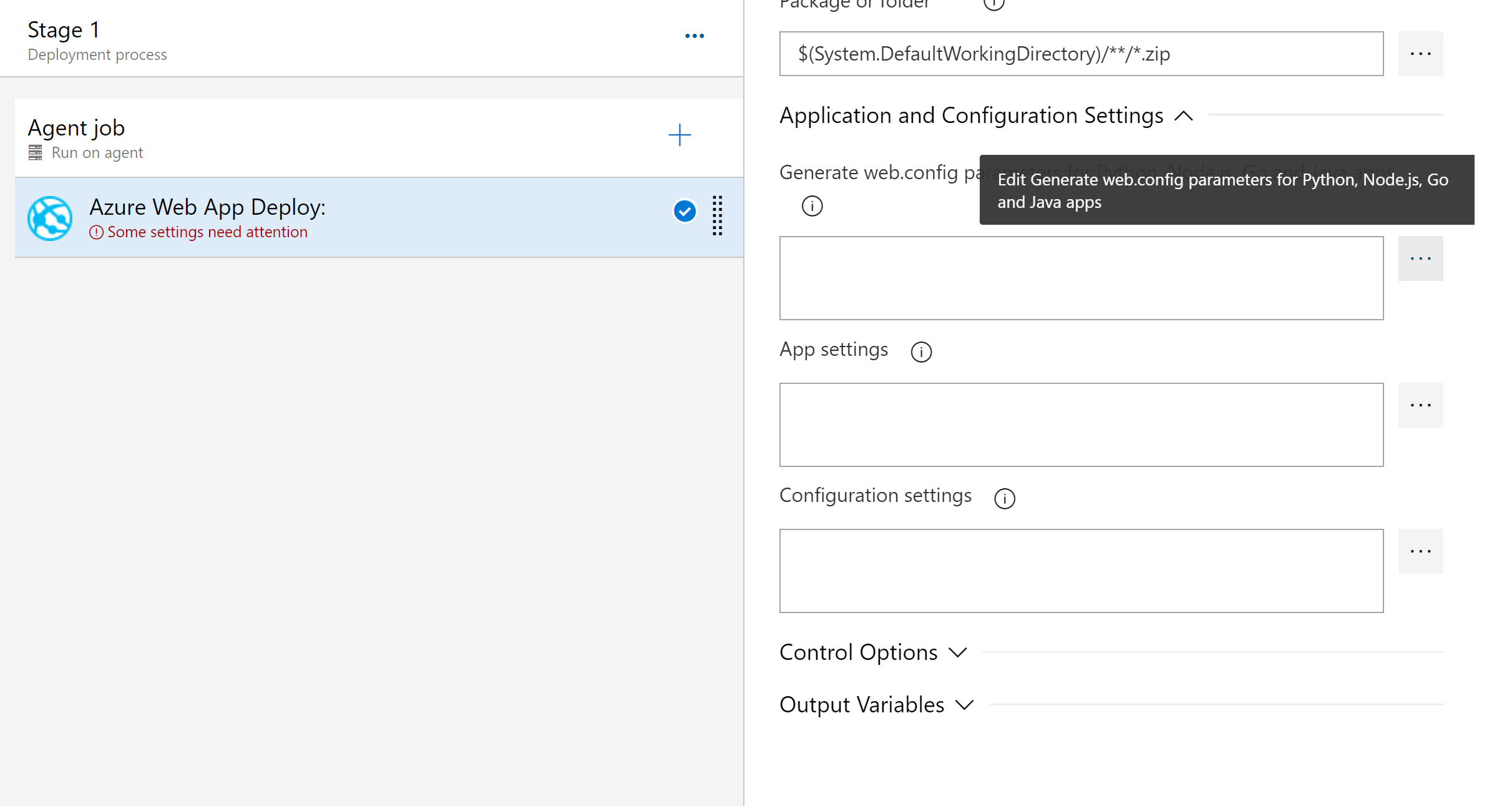 screenshot della finestra di dialogo Genera parametri di web.config.