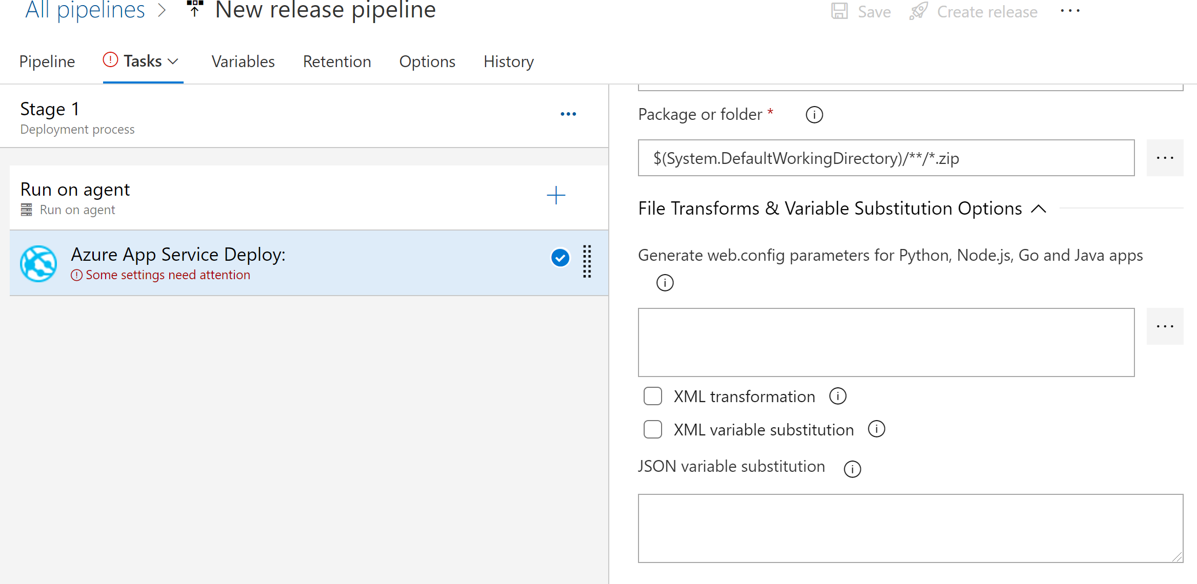 Screenshot della finestra di dialogo Genera web.config parametri.