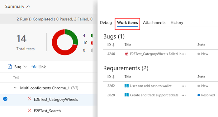 Visualizzare il bug nella scheda Test