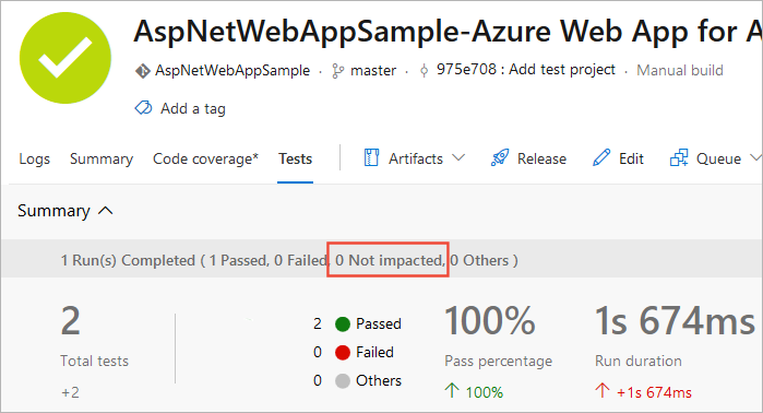 La pagina Dei test di creazione di report include l'integrazione TIA