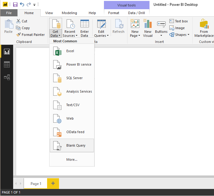 Screenshot che mostra Power BI - Query vuota.