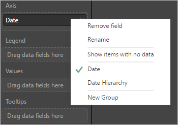 Menu Data di Power BI delle opzioni