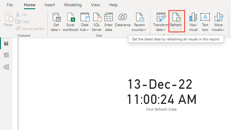 Screenshot dell'opzione di aggiornamento di Power BI Desktop.