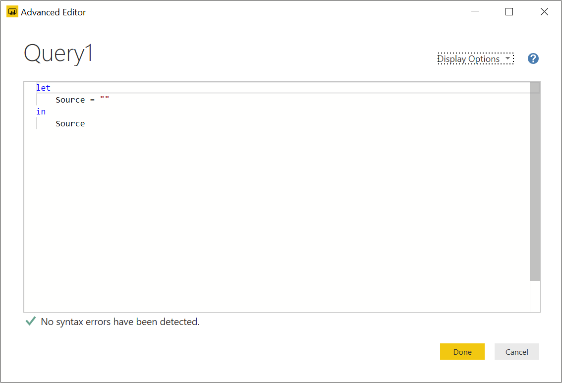 Screenshot di Power BI, Editor avanzato.