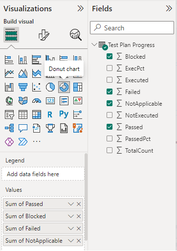 Screenshot delle selezioni dei campi di visualizzazione per il report relativo all'esecuzione del test. 