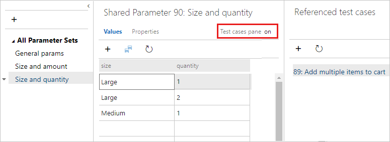 Screenshot che mostra le opzioni per aggiungere, modificare, visualizzare e rinominare un parametro condiviso.