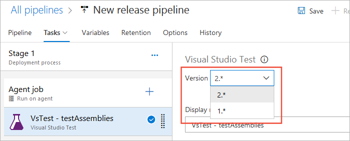 Screenshot che mostra la verifica dell'impostazione del numero di versione dell'attività.