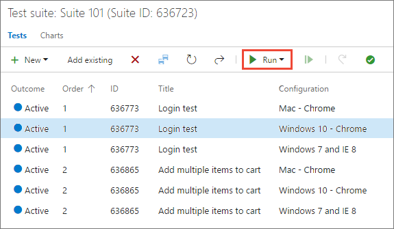 Esecuzione del test con la configurazione assegnata