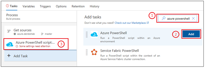 Screenshot che mostra il passaggio Configura PowerShell.