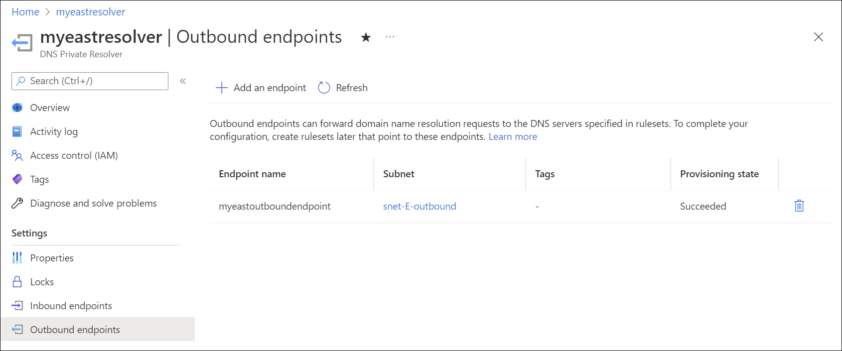 Visualizzare gli endpoint in uscita