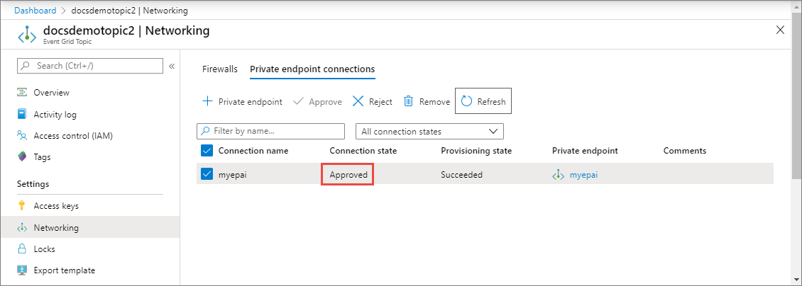 Endpoint privato - stato approvato