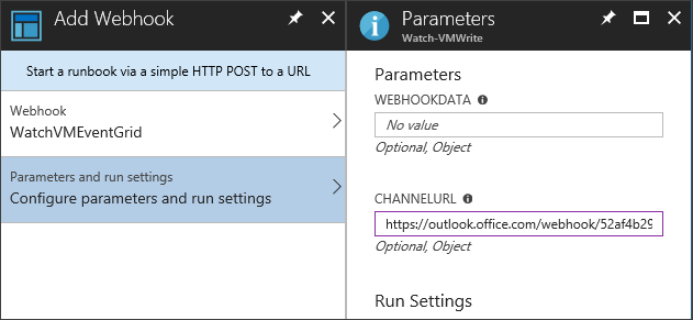 Configurare i parametri del webhook