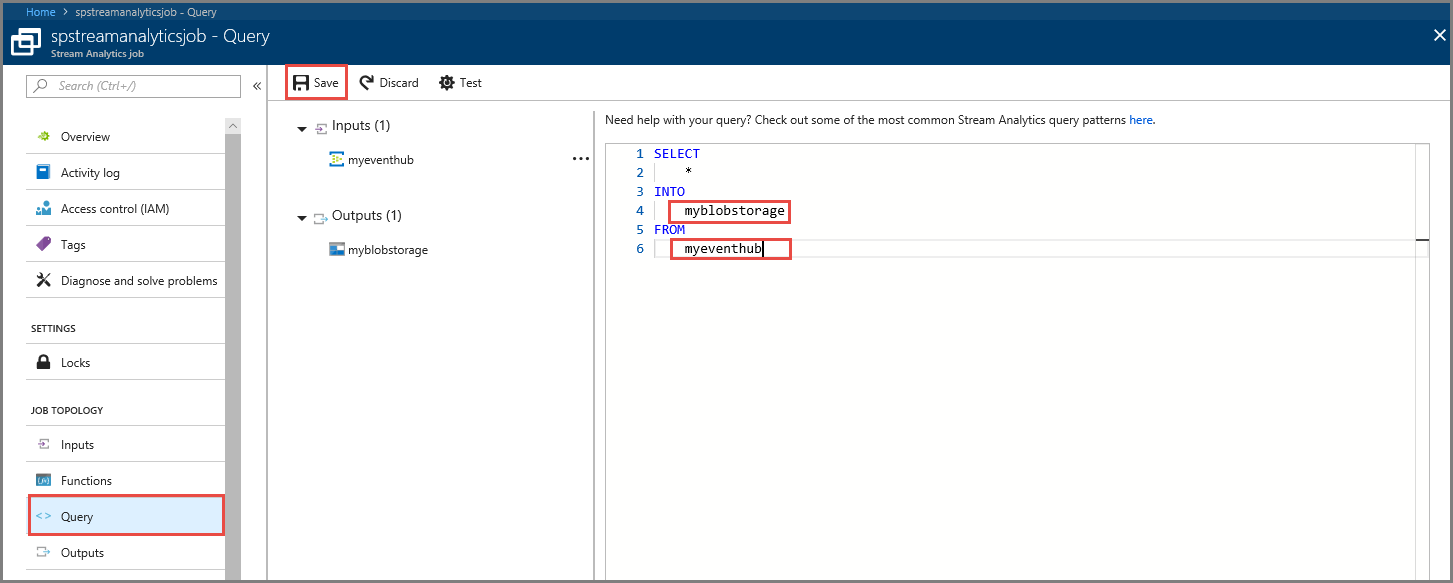 Schermata che mostra la finestra di query con i valori per le variabili di input e di output.