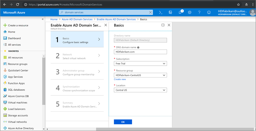 Dettagli di base di Microsoft Entra Domain Services.