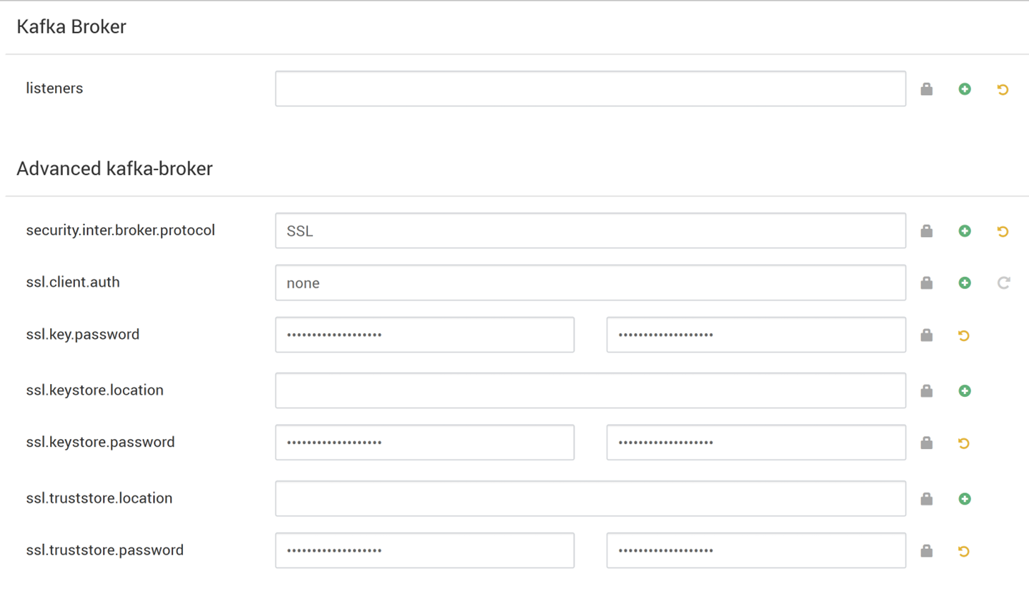 Screenshot che mostra come modificare il campo della proprietà del modello kafka-env in Ambari solo per la crittografia.