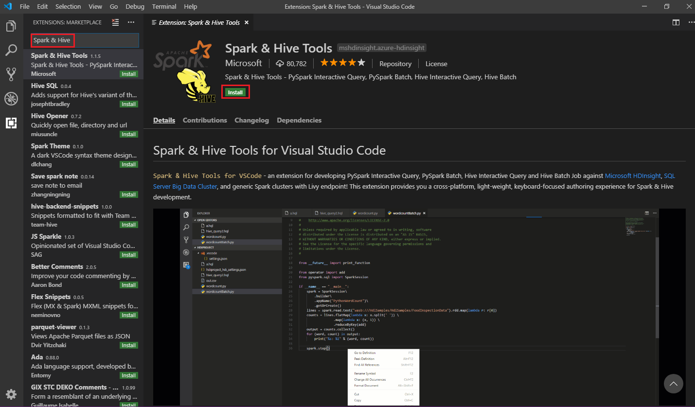 Installazione di Spark & Hive per Visual Studio Code python.