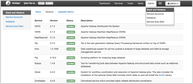 Stack e versioni di Apache Ambari.