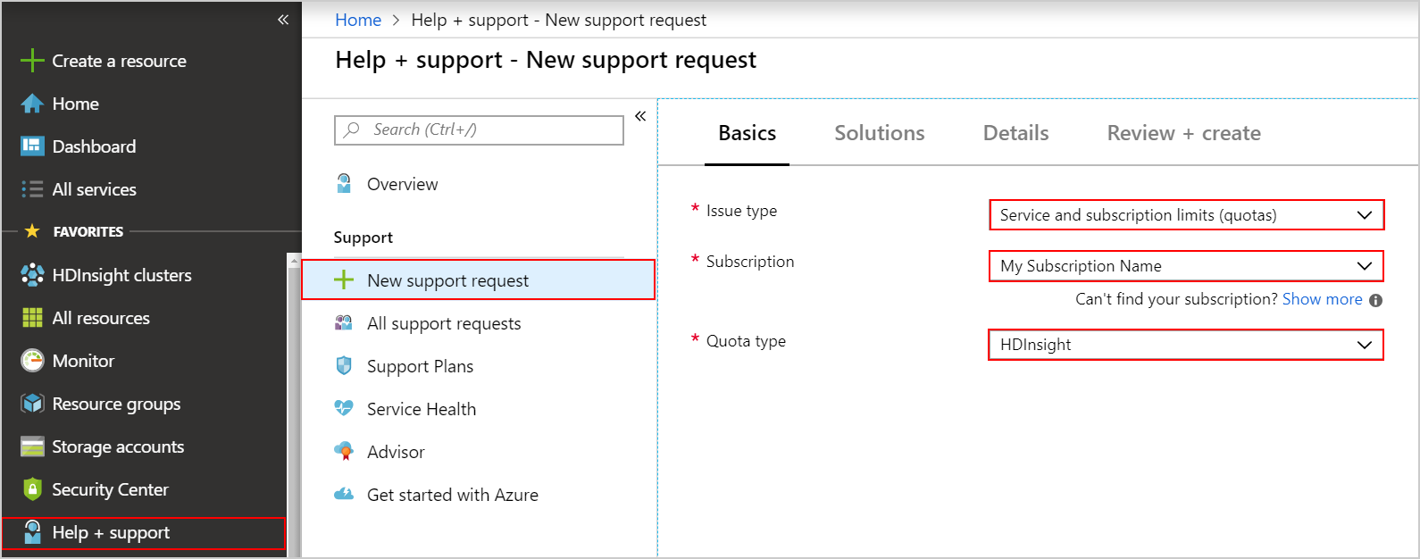 Creare una richiesta di supporto per aumentare la quota di core HDInsight.