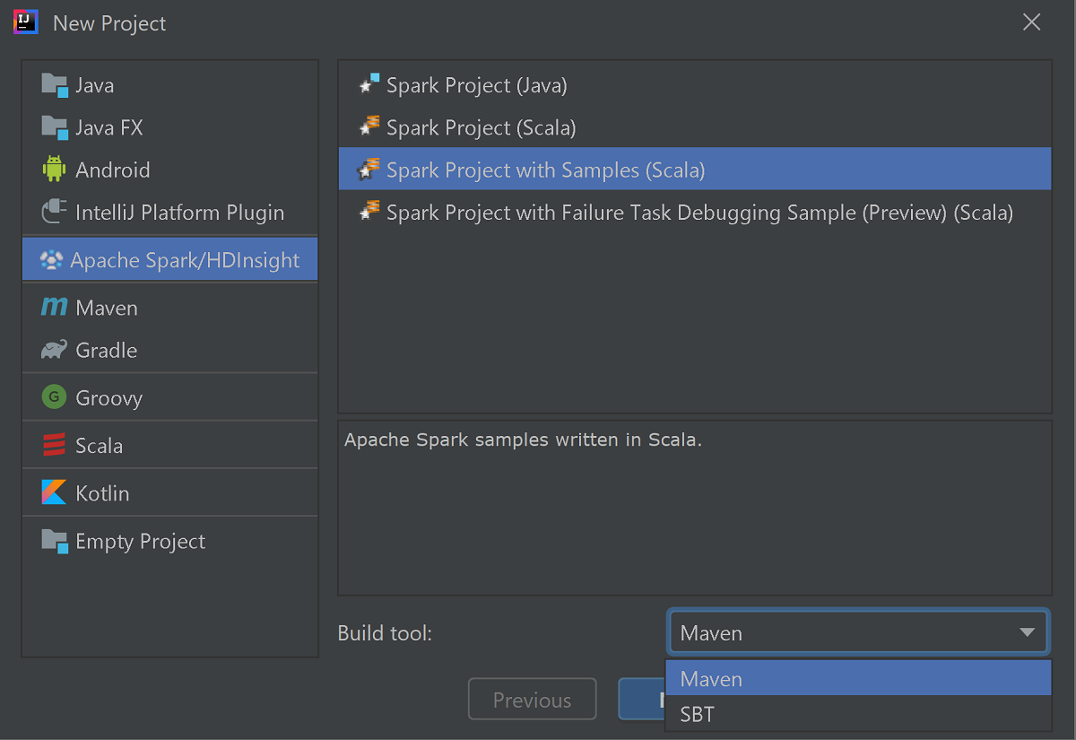 Intellij Crea nuovo progetto Spark.