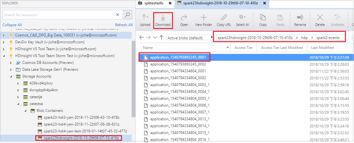 Archiviazione di Azure'errore di download di Explorer.