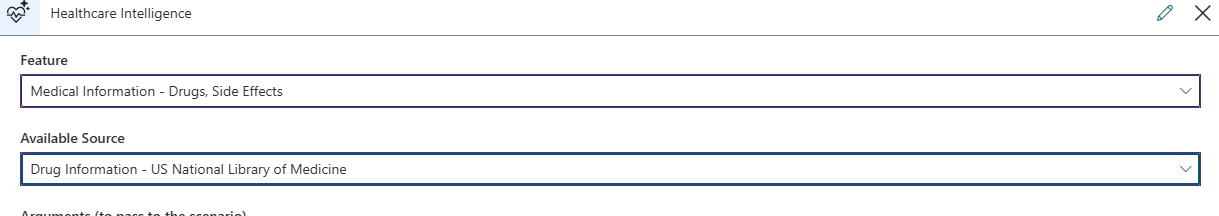 Screenshot of Healthcare Intelligence step with medical information such as drugs