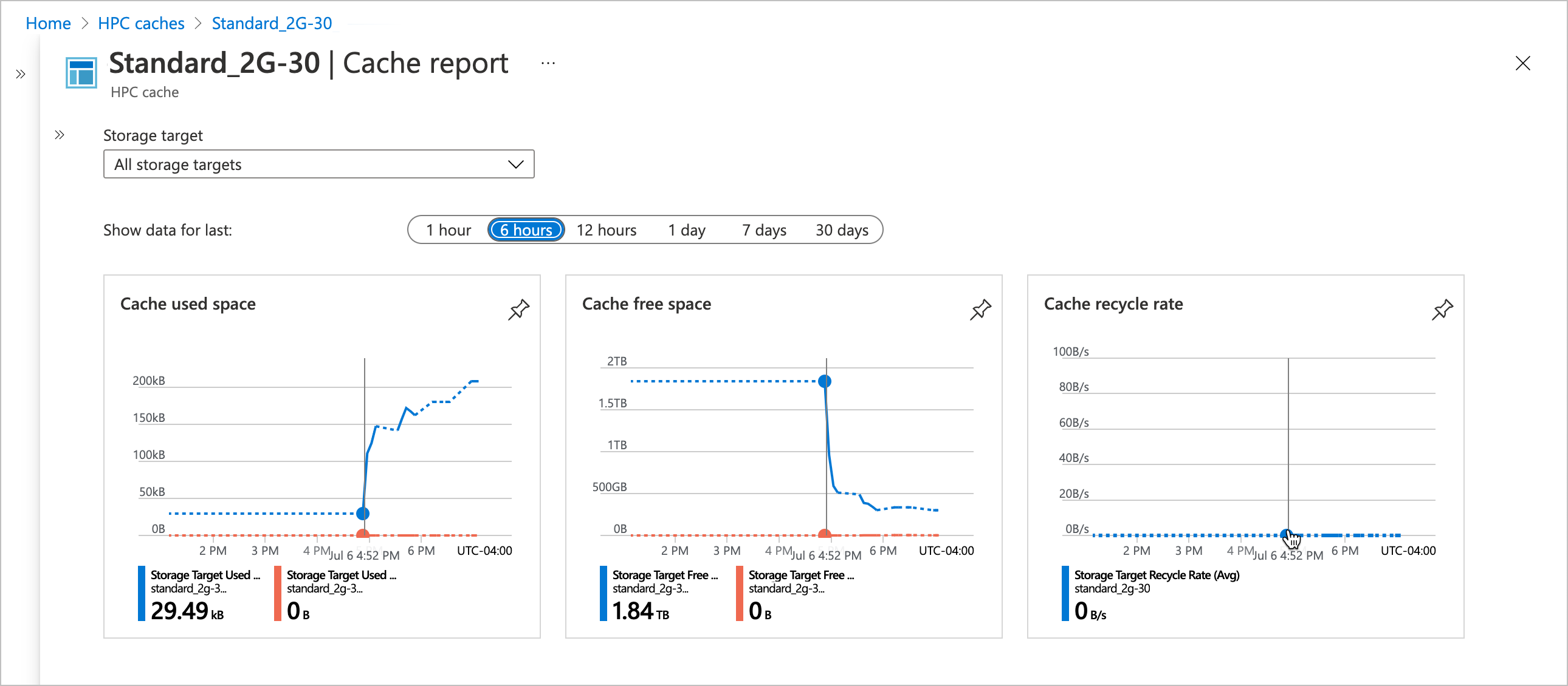 screenshot della pagina del report per cache.