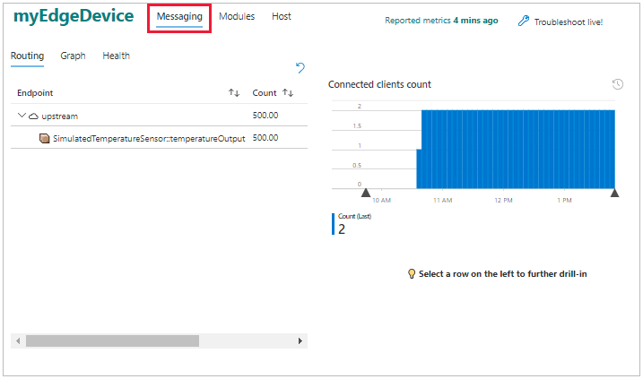 Selezionare la visualizzazione messaggistica per visualizzare lo stato delle comunicazioni nel dispositivo.