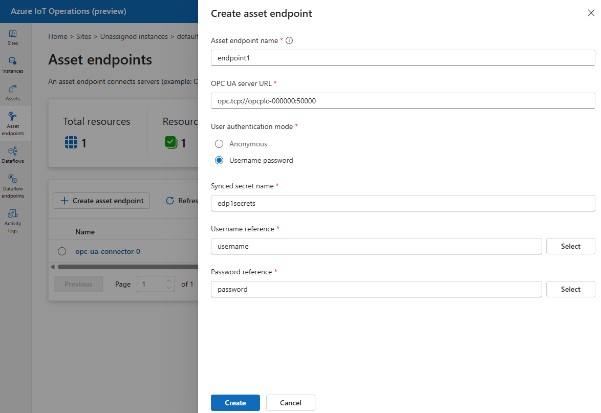 Screenshot che mostra il campo nome segreto sincronizzato quando la password del nome utente è selezionata per la modalità di autenticazione nell'esperienza operativa.